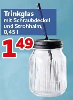 CENTERSHOP Trinkglas mit Schraubdeckel und Strohhalm Angebot