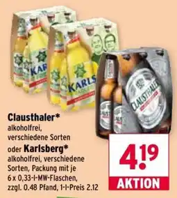 Wasgau Clausthaler* alkoholfrei, verschiedene Sorten oder Karlsberg* alkoholfrei, verschiedene Sorten Angebot