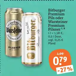 tegut Bitburger premium pils oder warsteiner premium pilsner Angebot