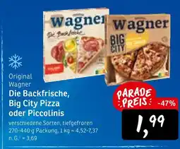 KONSUM Original wagner die backfrische, big city pizza oder piccolinis Angebot
