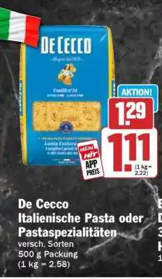 HIT De Cecco Italienische Pasta oder Pastaspezialitäten Angebot