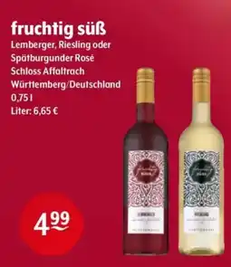 Getränke Hoffmann fruchtig süß Lemberger, Riesling oder Spätburgunder Rosé Schloss Affaltrach Angebot