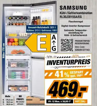 Expert Bening Samsung Kühl Gefrierkombination RL30J3015SA/EG Angebot