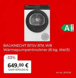 MediaMarkt BAUKNECHT BTSV 87A WB Wärmepumpentrockner Angebot