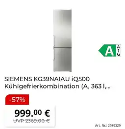 MediaMarkt SIEMENS KG39NAIAU iQ500 Kühlgefrierkombination Angebot