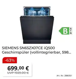 MediaMarkt SIEMENS SN65ZX07CE iQ500 Geschirrspüler Angebot
