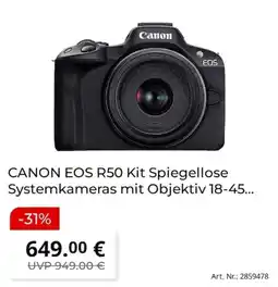 MediaMarkt CANON EOS R50 Kit Spiegellose Systemkameras mit Objektiv 18-45... Angebot