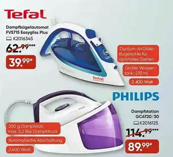 Galeria Tefal Dampfbügelautomat Fv5715 Easygliss Plus Oder Philips Dampfstation Gc6720.30< Angebot