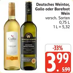 Marktkauf Deutsches Weintor, Gallo oder Barefoot Wein Angebot