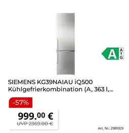 MediaMarkt Siemens kühlgefrierkombination kg39naiau iq500 Angebot