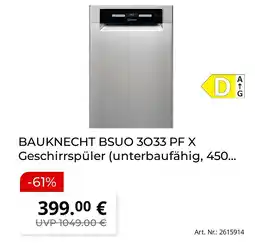 MediaMarkt Bauknecht geschirrspüler bsuo 3033 pf x Angebot