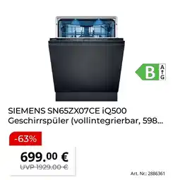 MediaMarkt Siemens geschirrspüler sn65zx07ce iq500 Angebot