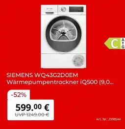 MediaMarkt Siemens wq43g2d0em wärmepumpentrockner Angebot