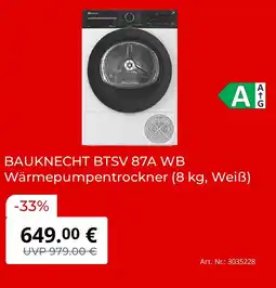 MediaMarkt Bauknecht wärmepumpentrockner btsv 87a wb Angebot