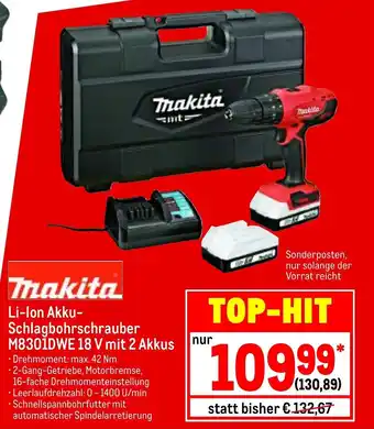 METRO Makita Li-Ion Akku Schlagbohrschrauber M8301DWE 18V mit 2 Akkus Angebot