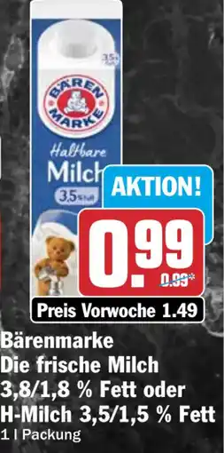 HIT Bärenmarke Die frische Milch oder H-Milch Angebot