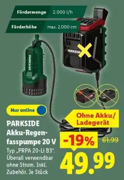 Lidl PARKSIDE Akku-Regen-fasspumpe 20 V Angebot