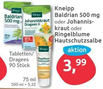 Budni Kneipp Baldrian 500 mg oder Johanniskraut oder Ringelblume Hautschutzsalbe Angebot