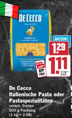 HIT De Cecco Italienische Pasta oder Pastaspezialitäten Angebot