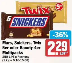 HIT Mars, Snickers, Twix 5er oder Bounty 4er Multipacks Angebot