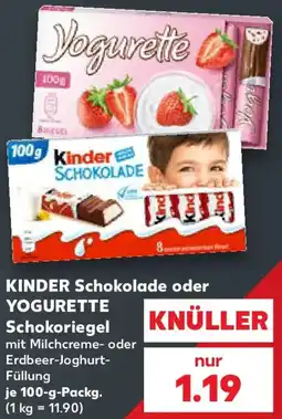 Kaufland KINDER Schokolade oder YOGURETTE Schokoriegel Angebot