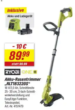 toom Baumarkt RYOBI ONE+ Akku-Rasentrimmer „RLT183220S“ Angebot