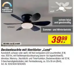 toom Baumarkt Deckenleuchte mit Ventilator „Lund“ Angebot