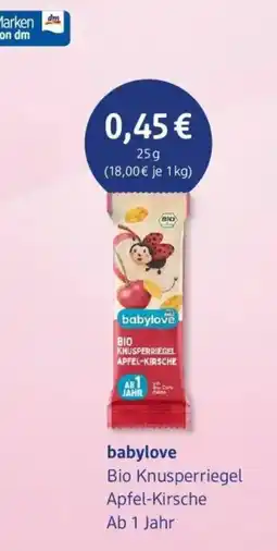 dm drogerie babylove Bio Knusperriegel Apfel-Kirsche Angebot