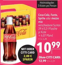 CITTI Markt Coca-Cola, Fanta, Sprite oder mezzo mix Angebot