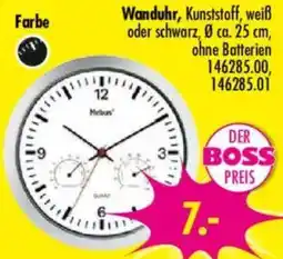 Möbel Boss Wanduhr, Kunststoff, weiß oder schwarz Angebot
