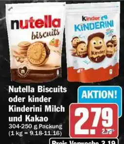 AEZ Nutella Biscuits oder kinder Kinderini Milch und Kakao Angebot