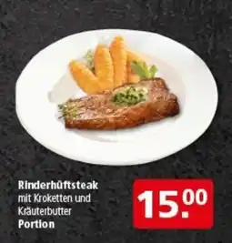 Multi Markt Rinderhüftsteak mit Kroketten und Kräuterbutter Portion Angebot