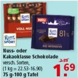 Multi Markt Ritter Sport Nuss- oder Kakaoklasse Schokolade Angebot