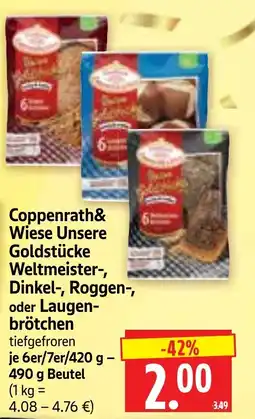 Edeka Herkules Coppenrath& Wiese Unsere Goldstücke Weltmeister-, Dinkel-, Roggen-, oder Laugen-brötchen Angebot