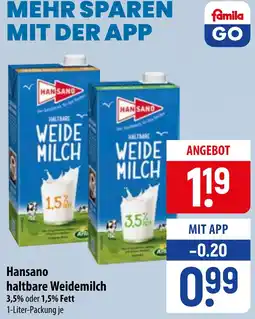 Famila Nord Ost Hansano haltbare Weidemilch Angebot
