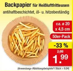 Zimmermann Backpapier für Heißluftfritteusen Angebot
