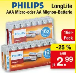 Zimmermann PHILIPS LongLife AAA Micro-oder AA Mignon-Batterie Angebot