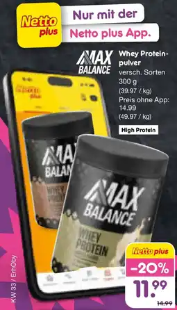 Netto Marken-Discount Max Balance Whey Proteinpulver Angebot