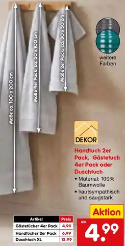 Netto Marken-Discount Dekor Handtuch 2er Pack, Gästetuch 4er Pack oder Duschtuch Angebot