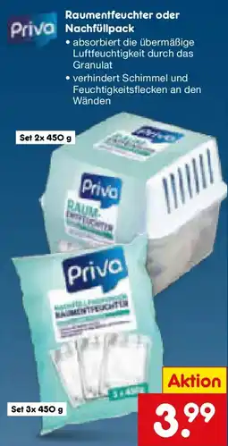 Netto Marken-Discount Priva Raumentfeuchter oder Nachfüllpack Angebot