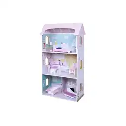 Netto Marken-Discount Moni Holz-Puppenhaus Anna 4121, 8-tlg. Möbelset, 3 Etagen, verschiedene Räume rosa Angebot