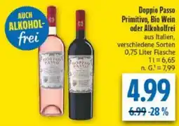 diska Doppio Passo Primitivo, Bio Wein oder Alkoholfrei Angebot