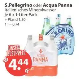 V Markt S.Pellegrino oder Acqua Panna italienisches Mineralwasser Angebot