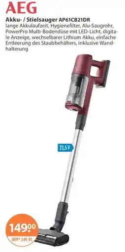 V Markt AEG Akku- / Stielsauger AP61CB21DR Angebot