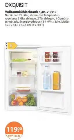 V Markt exquisit Vollraumkühlschrank KS85-V-091E Angebot