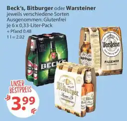 V Markt Beck's, Bitburger oder Warsteiner Angebot