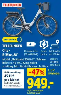 Lidl TELEFUNKEN City- E-Bike, 28" Angebot