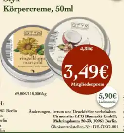 LPG Biomarkt STYX Körpercreme Angebot