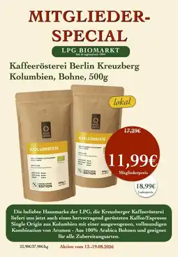 LPG Biomarkt Kaffeerösterei Berlin Kreuzberg Kolumbien, Bohne Angebot