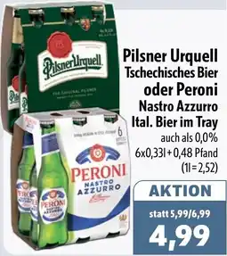 Aktiv Irma Pilsner Urquell Tschechisches Bier oder Peroni Nastro Azzurro Ital. Bier im Tray Angebot